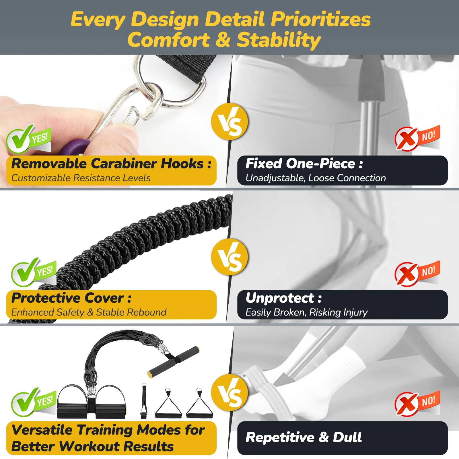 AddWin L10 Foot Pedal Resistance Bands Set – 4-Tube Adjustable, Portable Full-Body Workout Kit