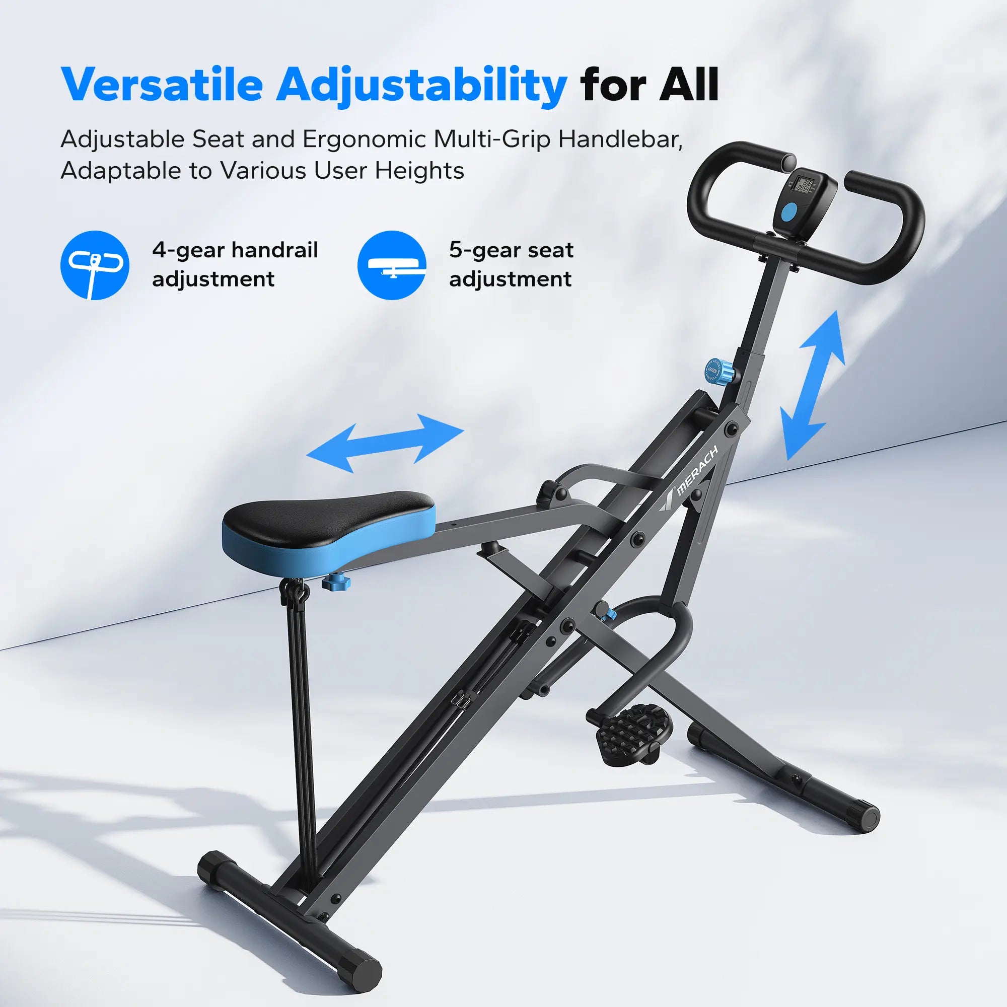 MERACH 2-in-1 Squat Rowing Machine – Foldable Glute & Leg Trainer with LCD Monitor, 350LBS Capacity