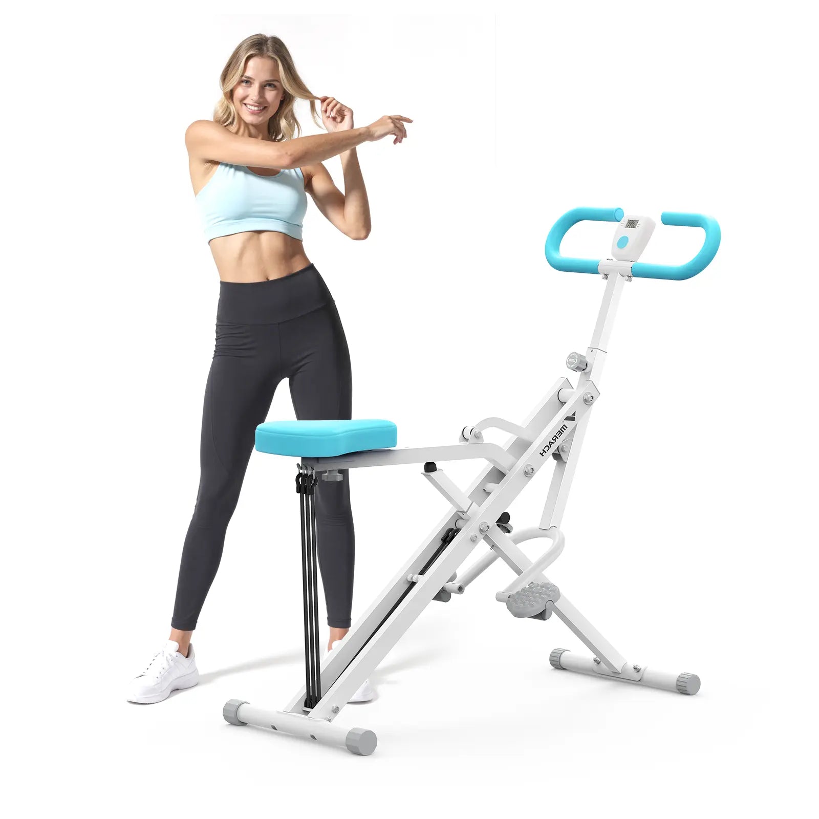 MERACH 2-in-1 Squat Rowing Machine – Foldable Glute & Leg Trainer with LCD Monitor, 350LBS Capacity