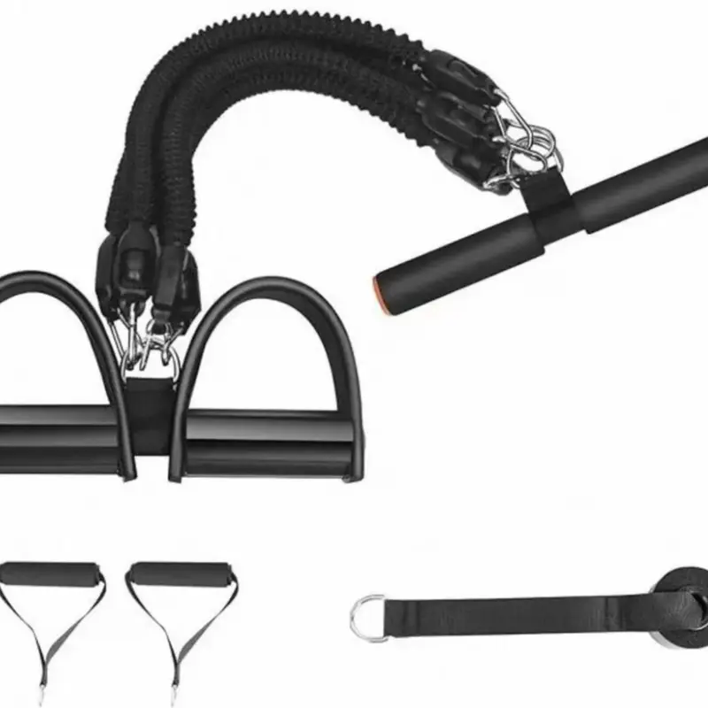 AddWin L10 Foot Pedal Resistance Bands Set – 4-Tube Adjustable, Portable Full-Body Workout Kit