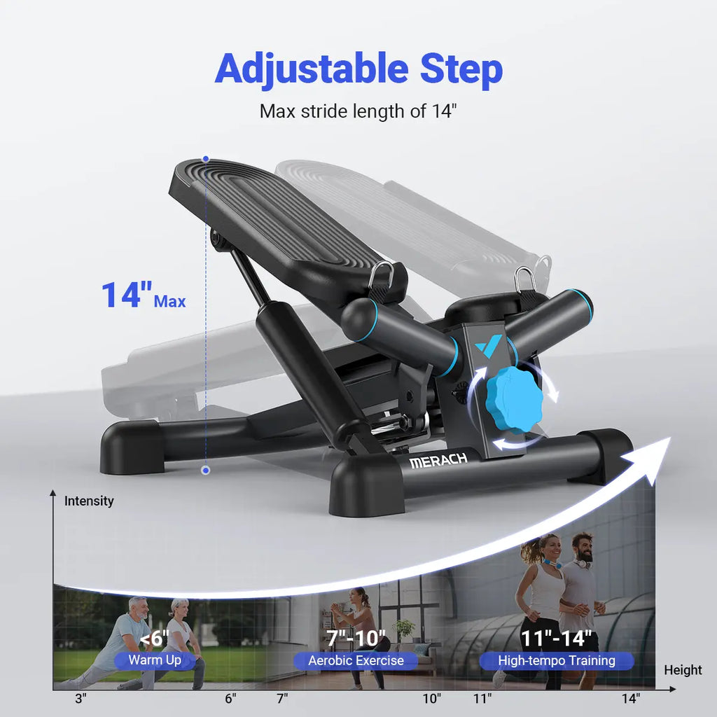 Merach Steppers for Exercise, Space-saving Stair Stepper with Resistance Bands, Mini Stepper for Home And Office Use with 330LBS Loading Capacity, Hydraulic Fitness Stepper with LCD Monitor Summervibes Home Squat Machine