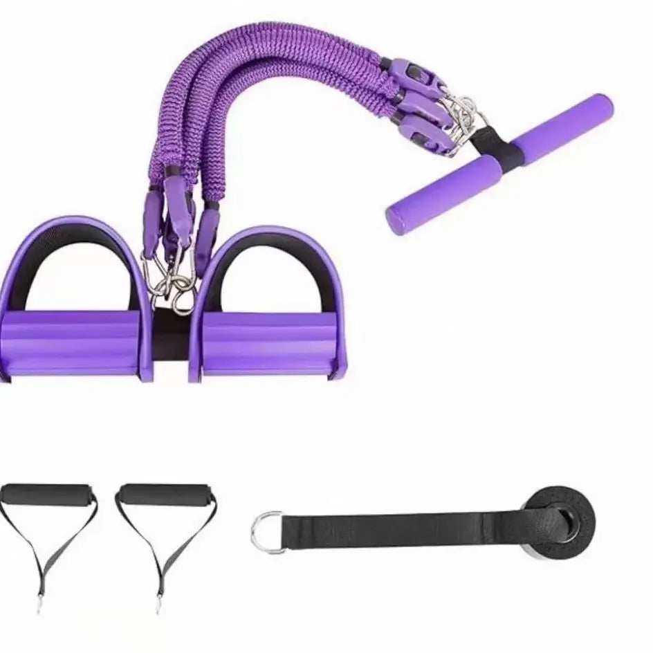 AddWin L10 Foot Pedal Resistance Bands Set – 4-Tube Adjustable, Portable Full-Body Workout Kit