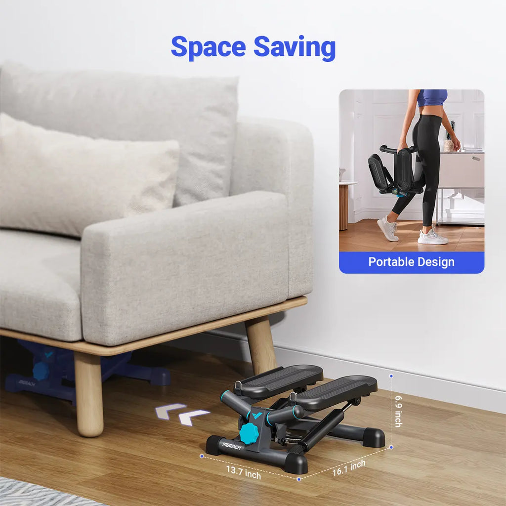 Merach Steppers for Exercise, Space-saving Stair Stepper with Resistance Bands, Mini Stepper for Home And Office Use with 330LBS Loading Capacity, Hydraulic Fitness Stepper with LCD Monitor Summervibes Home Squat Machine
