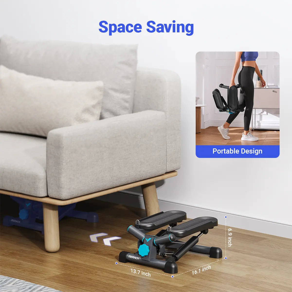 Merach Steppers for Exercise, Space-saving Stair Stepper with Resistance Bands, Mini Stepper for Home And Office Use with 330LBS Loading Capacity, Hydraulic Fitness Stepper with LCD Monitor Summervibes Home Squat Machine