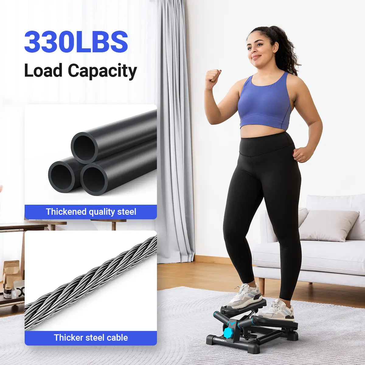 Merach Steppers for Exercise, Space-saving Stair Stepper with Resistance Bands, Mini Stepper for Home And Office Use with 330LBS Loading Capacity, Hydraulic Fitness Stepper with LCD Monitor Summervibes Home Squat Machine