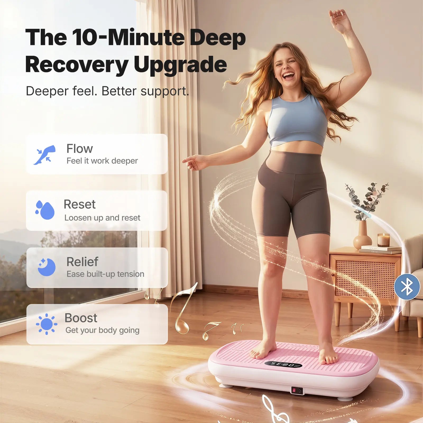 Merach 4D Vibration Plate Exercise Machine – 440LBS Capacity, Bluetooth Remote, 7 Smart Modes, Yoga Bands