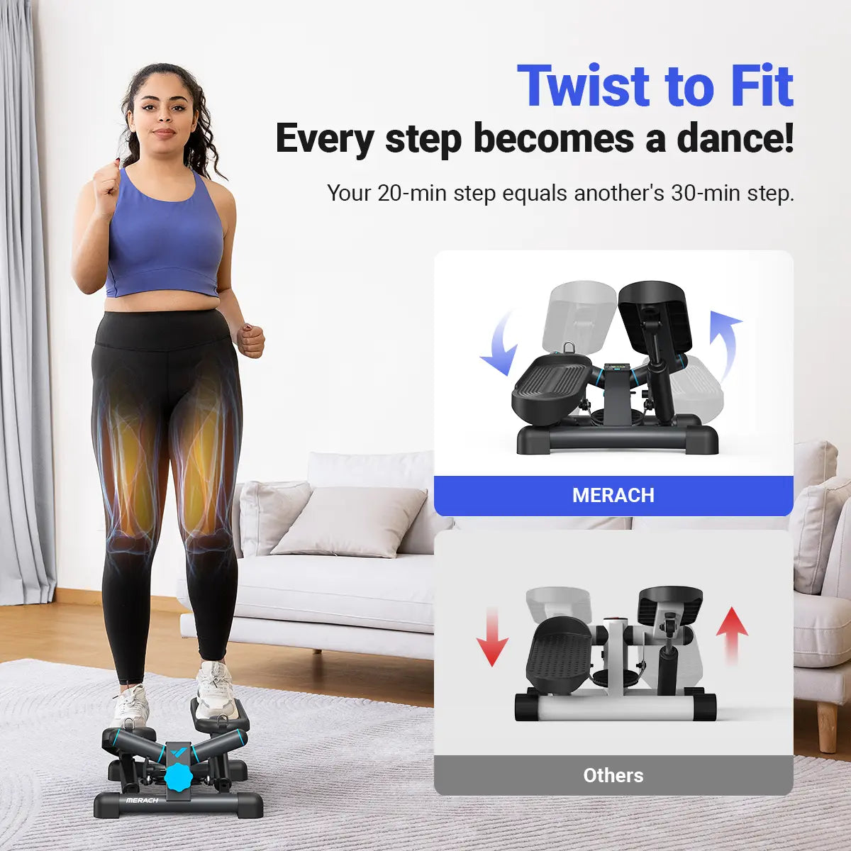 Merach Steppers for Exercise, Space-saving Stair Stepper with Resistance Bands, Mini Stepper for Home And Office Use with 330LBS Loading Capacity, Hydraulic Fitness Stepper with LCD Monitor Summervibes Home Squat Machine