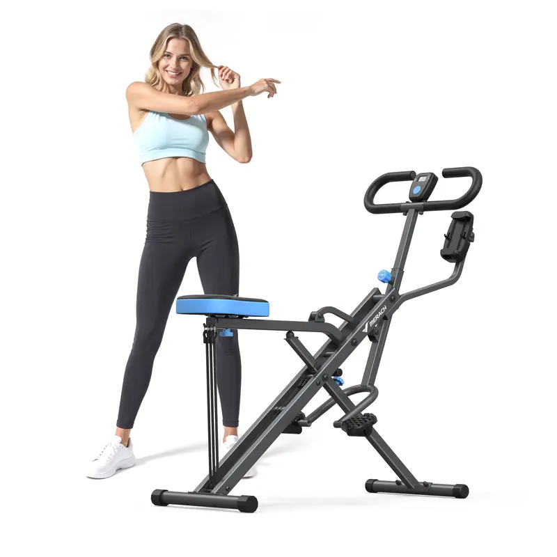 MERACH 2-in-1 Squat Rowing Machine – Foldable Glute & Leg Trainer with LCD Monitor, 350LBS Capacity