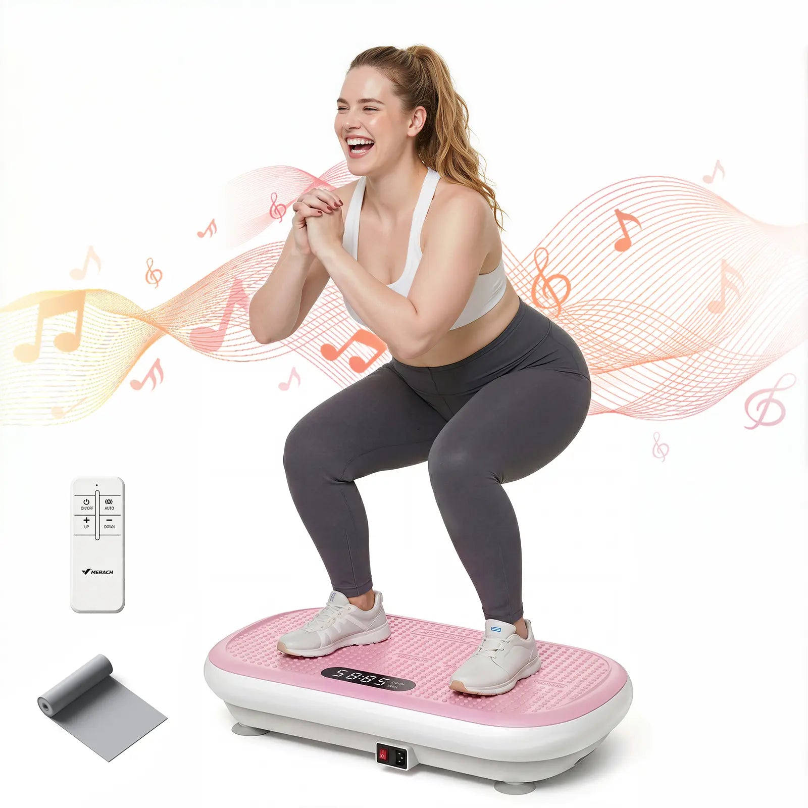 Merach 4D Vibration Plate Exercise Machine – 440LBS Capacity, Bluetooth Remote, 7 Smart Modes, Yoga Bands