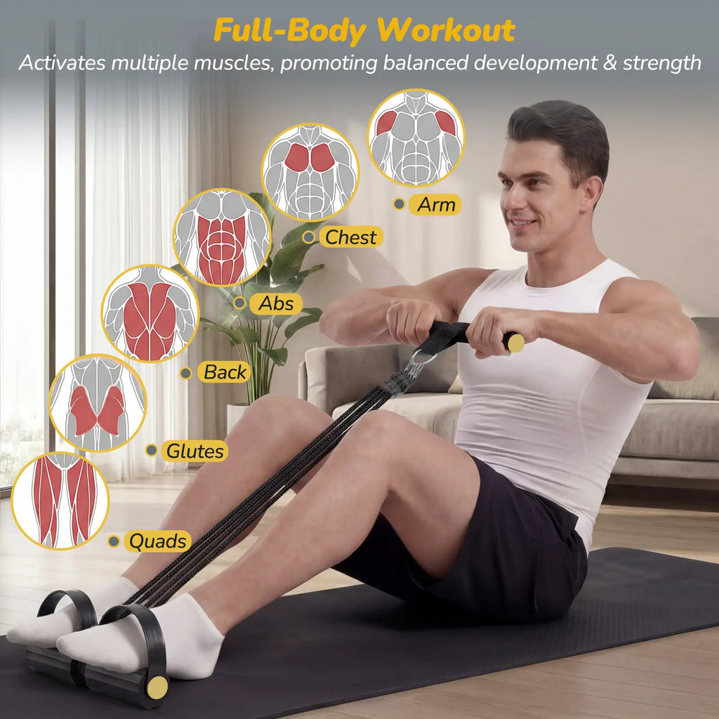 AddWin L10 Foot Pedal Resistance Bands Set – 4-Tube Adjustable, Portable Full-Body Workout Kit