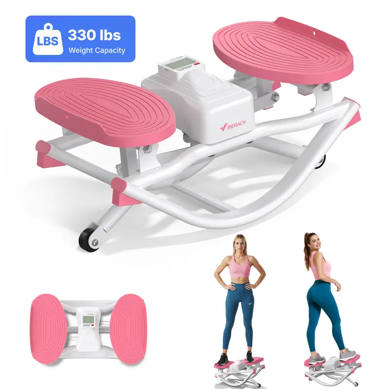 Merach Steppers for Exercise, Space-saving Stair Stepper with Resistance Bands, Mini Stepper for Home And Office Use with 330LBS Loading Capacity, Hydraulic Fitness Stepper with LCD Monitor Summervibes Home Squat Machine