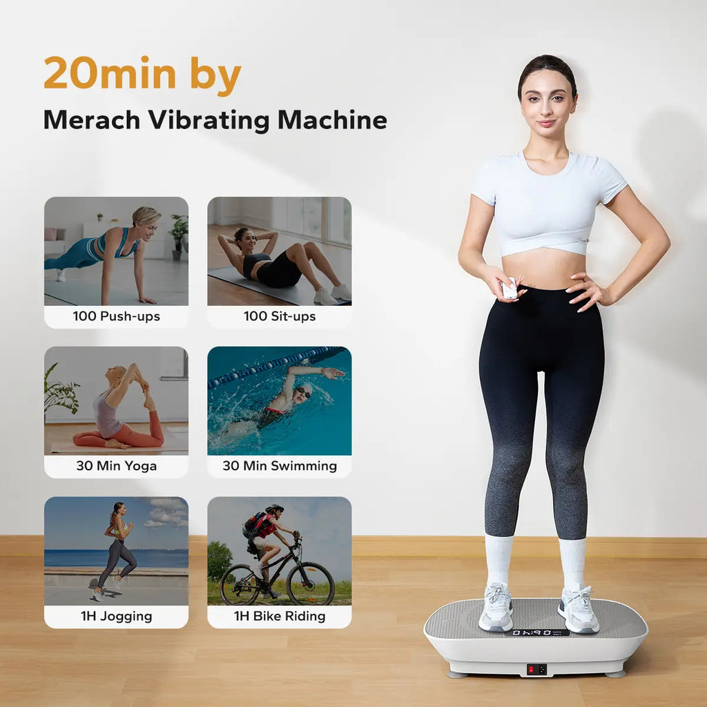 Merach Vibration Plate Exercise Machine – Lymphatic Drainage, Full Body Workout, Max 400LBS