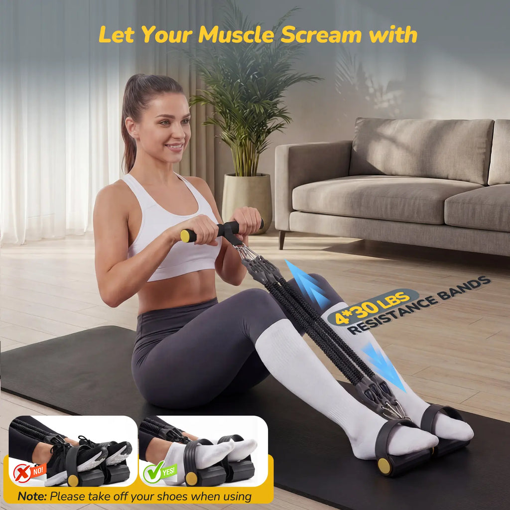 AddWin L10 Foot Pedal Resistance Bands Set – 4-Tube Adjustable, Portable Full-Body Workout Kit
