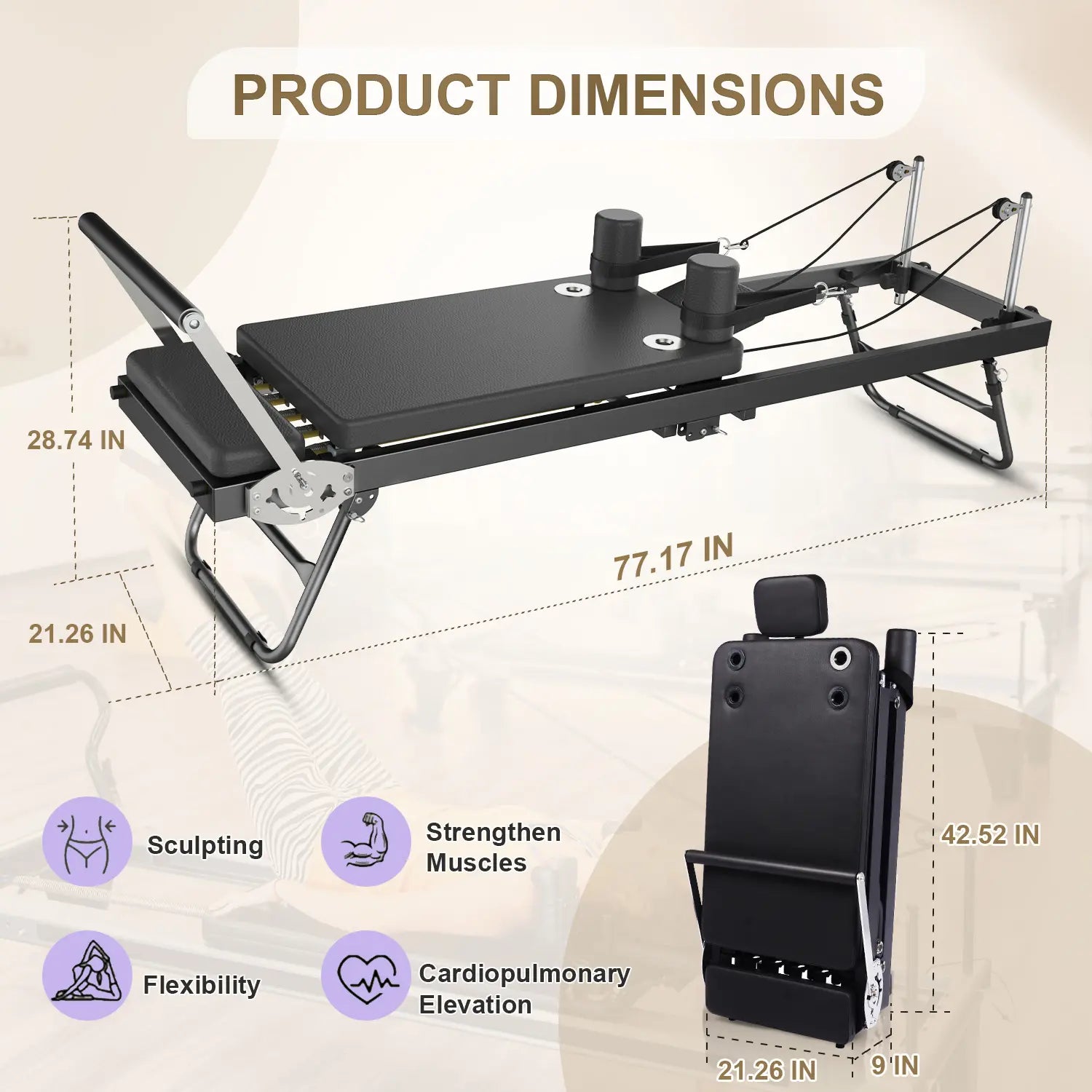 Foldable Pilates Reformer Machine – Home Gym Equipment for Beginners & Advanced Users