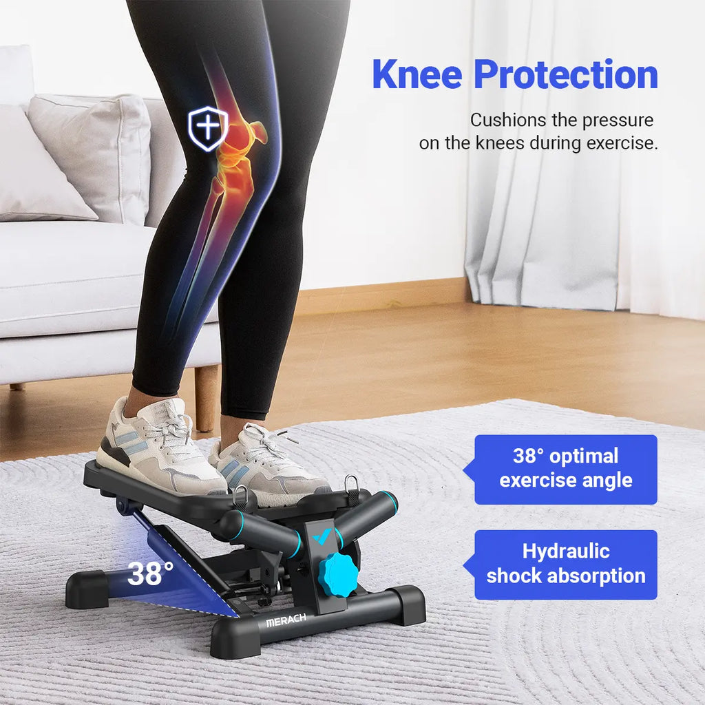 Merach Steppers for Exercise, Space-saving Stair Stepper with Resistance Bands, Mini Stepper for Home And Office Use with 330LBS Loading Capacity, Hydraulic Fitness Stepper with LCD Monitor Summervibes Home Squat Machine