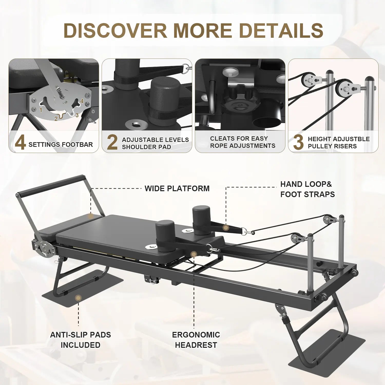 Foldable Pilates Reformer Machine – Home Gym Equipment for Beginners & Advanced Users